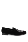 Dolce & Gabbana Leonardo Velvet Slippers Dg Coat Of Arms In Black