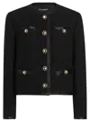 Dolce & Gabbana Tweed Boucle Crewneck Jacket In Black