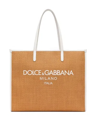 Dolce & Gabbana Large Shopping Woven Tote Bag In Brown