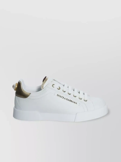 Dolce & Gabbana Dolce And Gabbana White And Gold Pearl Sneakers