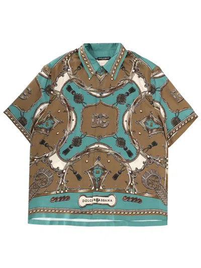 Dolce & Gabbana Luxury Silk Hawaiian Shirt For Men In Gray