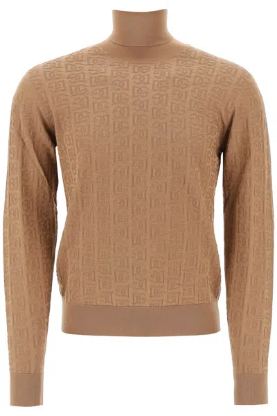 DOLCE & GABBANA LUXURY SILK TURTLENECK PULLOVER IN BROWN | MEN'S DESIGNER CLOTHING 2024 | FALL-WINTER COLLECTION