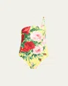 Dolce & Gabbana Lycra St. Bouquet Asymmetric One-piece Swimsuit In Bouquet F.giallo