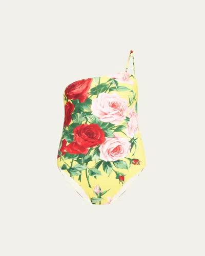 Dolce & Gabbana Lycra St. Bouquet Asymmetric One-piece Swimsuit In Bouquet F.giallo