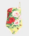Dolce & Gabbana Lycra St. Bouquet Asymmetric One-piece Swimsuit In Bouquet F.giallo
