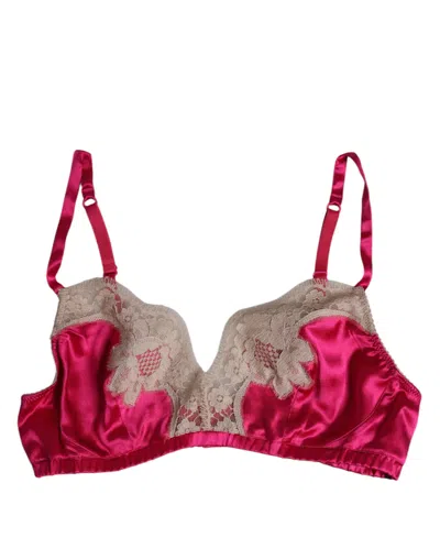 Dolce & Gabbana Magenta Floral Lace Silk Non Wire Bra Women's Underwear In Pink