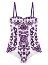 Dolce & Gabbana 'maiolica' Print One-piece Swimsuit In Purple
