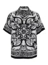 Dolce & Gabbana Maiolica Black And White Bowling Shirt With Cuban Collar And All-over Print In Silk Man In Black
