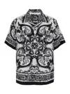 Dolce & Gabbana Maiolica Black And White Bowling Shirt With Cuban Collar And All-over Print In Silk Man In Black