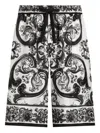 Dolce & Gabbana Maiolica Black And White Shorts With Elastic Drawstring Closure And All-over Print In Silk Man