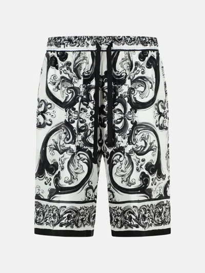 Dolce & Gabbana 'maiolica' Black Silk Bermuda Shorts