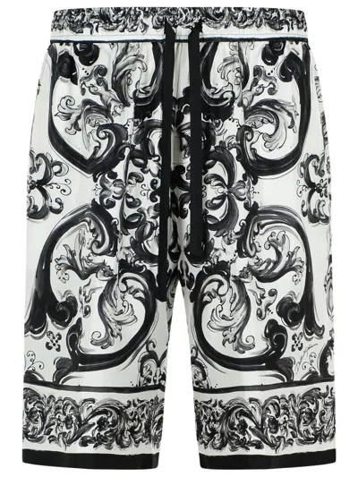DOLCE & GABBANA DOLCE & GABBANA MAIOLICA' BLACK SILK BERMUDA SHORTS