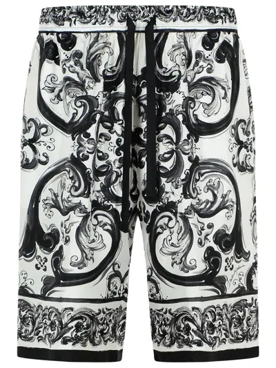 DOLCE & GABBANA DOLCE & GABBANA 'MAIOLICA' BLACK SILK BERMUDA SHORTS