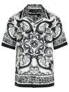 Dolce & Gabbana Maiolica Black And White Bowling Shirt With Cuban Collar And All-over Print In Silk Man