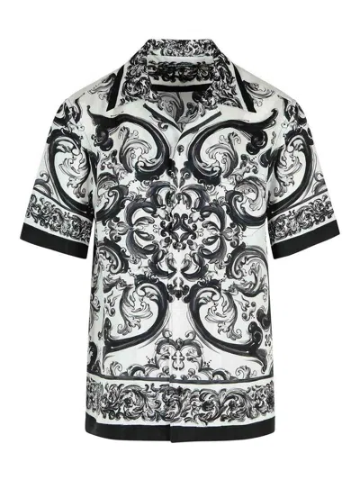 Dolce & Gabbana Men Silk Shirt With Maiolica Print In Multi