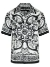 Dolce & Gabbana Maiolica Black And White Bowling Shirt With Cuban Collar And All-over Print In Silk Man