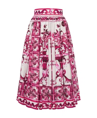 Dolce & Gabbana Pleated A-line Skirt Majolica Print In Purple