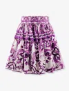 Dolce & Gabbana Violet Pleated Miniskirt With Rear Zip Closure And All-over Graphic Print In Cotton Woman