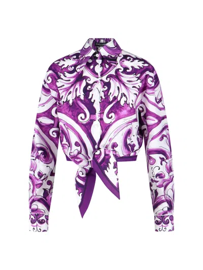 Dolce & Gabbana Women Cotton Shirt With Graphic Print In Purple