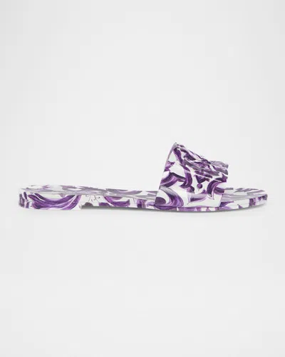 Dolce & Gabbana Maiolica Cut-out Dg Rubber Sandals In Purple