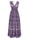 Dolce & Gabbana Smocked V-neck Maxi Dress With Tie Straps In Multi