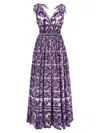 Dolce & Gabbana Smocked V-neck Maxi Dress With Tie Straps In Purple