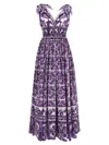Dolce & Gabbana Smocked V-neck Maxi Dress With Tie Straps In Purple