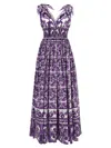 Dolce & Gabbana Smocked V-neck Maxi Dress With Tie Straps In Purple