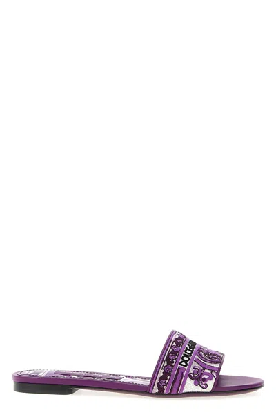 Dolce & Gabbana 'maiolica' Embroidery Slides In Purple
