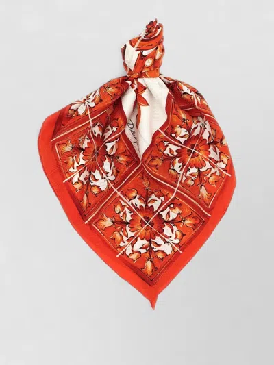 Dolce & Gabbana Maiolica Floral Square Hair Scarf In Red