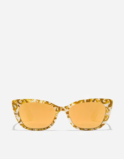Dolce & Gabbana Kids' Maiolica Gialla Sunglasses In イエロー マヨリカプリント