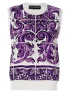 Dolce & Gabbana Silk Printed Crew Neck Vest In Purple