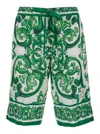 Dolce & Gabbana Maiolica Print Silk Bermuda In Green