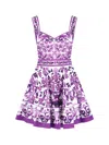 Dolce & Gabbana Violet Dress With Thin Straps And All-over Floral Motif In Cotton Blend Woman In Purple