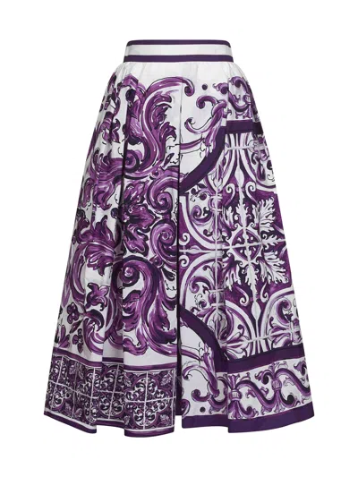 Dolce & Gabbana Maiolica Mix Print Poplin Pleated Skirt