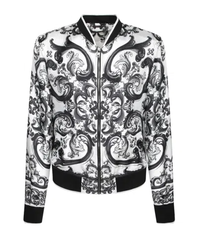 Dolce & Gabbana Maiolica Pattern Bomber Jacket In Black