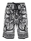 Dolce & Gabbana Maiolica Black And White Shorts With Elastic Drawstring Closure And All-over Print In Silk Man