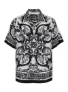 Dolce & Gabbana Maiolica Black And White Bowling Shirt With Cuban Collar And All-over Print In Silk Man In Black