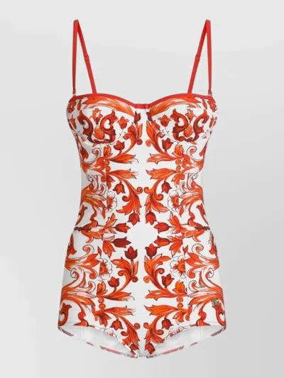 Dolce & Gabbana Maiolica Print Balconette One Piece Swimsuit In Multi