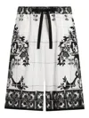 Dolce & Gabbana Monochrome Floral Elastic Waistband Knee Length Shorts