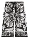 Dolce & Gabbana Maiolica Black And White Shorts With Elastic Drawstring Closure And All-over Print In Silk Man