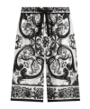 Dolce & Gabbana Maiolica Black And White Shorts With Elastic Drawstring Closure And All-over Print In Silk Man