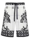 Dolce & Gabbana Monochrome Floral Elastic Waistband Knee Length Shorts In White