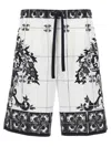 Dolce & Gabbana Monochrome Floral Elastic Waistband Knee Length Shorts In White