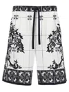 Dolce & Gabbana Monochrome Floral Elastic Waistband Knee Length Shorts