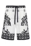 Dolce & Gabbana Monochrome Floral Elastic Waistband Knee Length Shorts In Multi