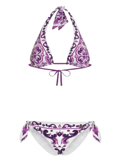 Dolce & Gabbana Maiolica Print Bikini Set In Purple