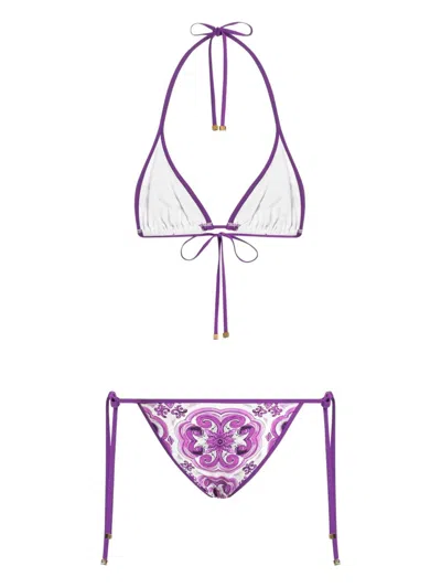 Dolce & Gabbana Maiolica Print Bikini Set In Purple