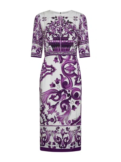 DOLCE & GABBANA MAIOLICA PRINT CHARMEUSE MIDI DRESS