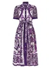 Dolce & Gabbana Collar Dress With Waist Knot And Majolica Print In Purple
